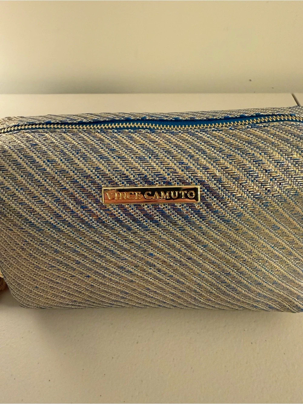 Vince Camuto Cosmetic Bag w/ Starfish and Tasseled Zipper in Blue/Gold - NWT